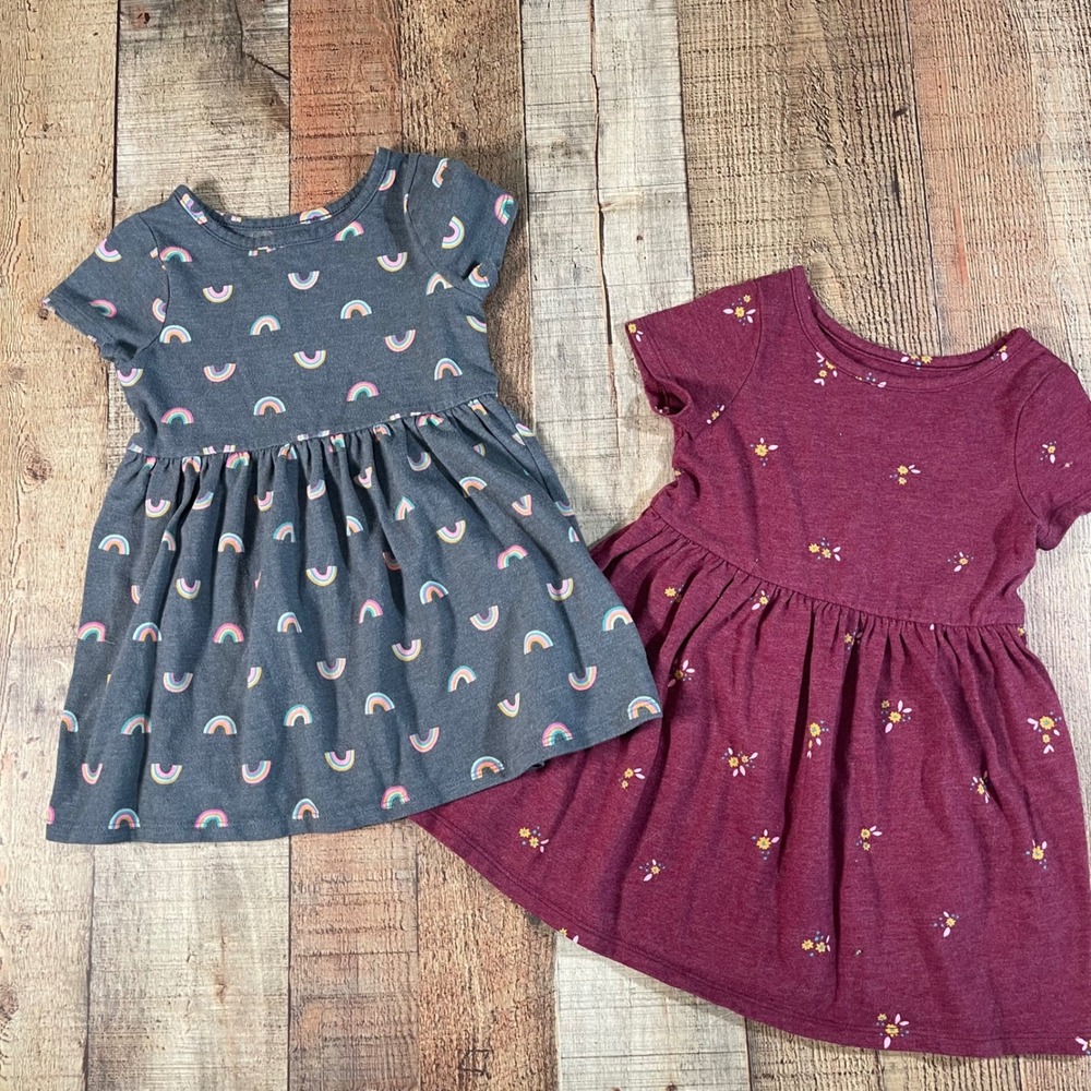 Cat & Jack Rainbow Floral Cotton Blend Skater Dress 2T Set Casual Play Lot